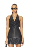 Aexae Leather Cowl Neck Top In Black