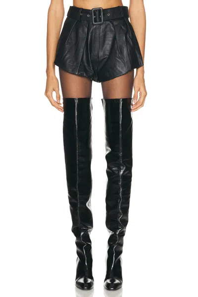 AEXAE LEATHER CROC FLARED MINI SHORT
