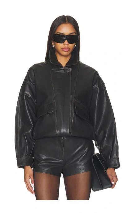 Aexae Leather Distressed Moto Jacket In Chocolate