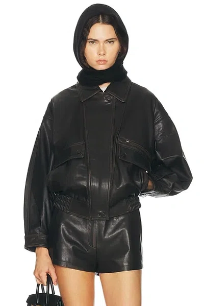 Aexae Leather Distressed Moto Jacket In Distressed Brown