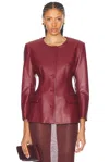 Aexae Leather Padded Contoured Blazer In Deep Red