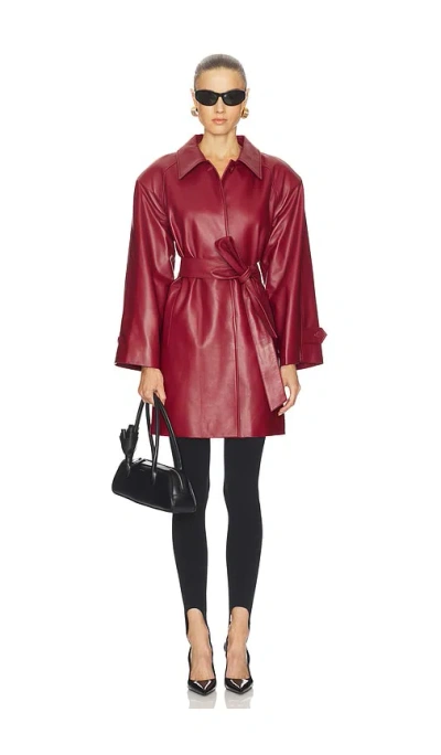 Aexae Leather Padded Midi Coat In Burgundy