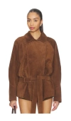 Aexae Leather Suede Belted Jacket In Brown