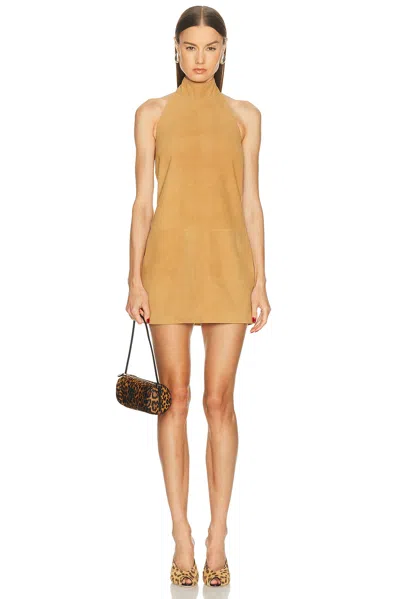 Aexae Leather Suede Mini Halter Dress In Brown