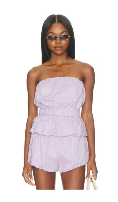 Aexae Linen Bandeau Ruched Top In Purple