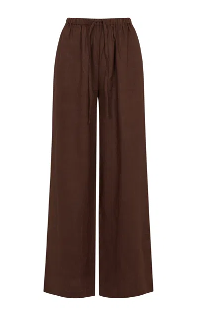 Aexae Linen Drawstring Pants In Brown
