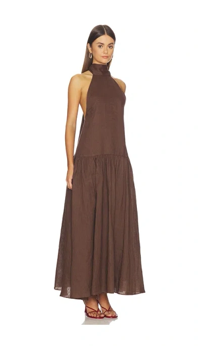 Aexae Linen Halter Drop Waist Maxi Dress In Brown