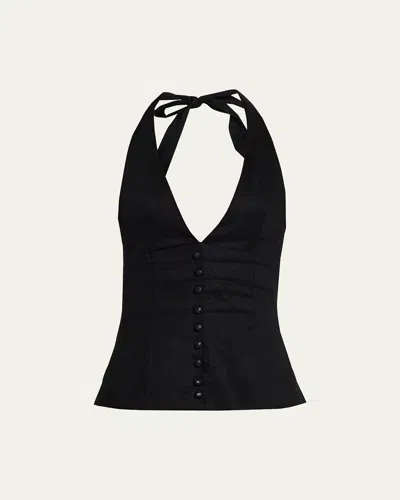 Aexae Linen Halter Top In Black