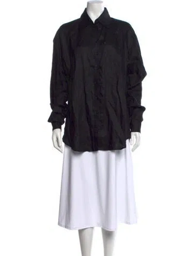 Pre-owned Aexae Linen Long Sleeve Button-up Top In Black