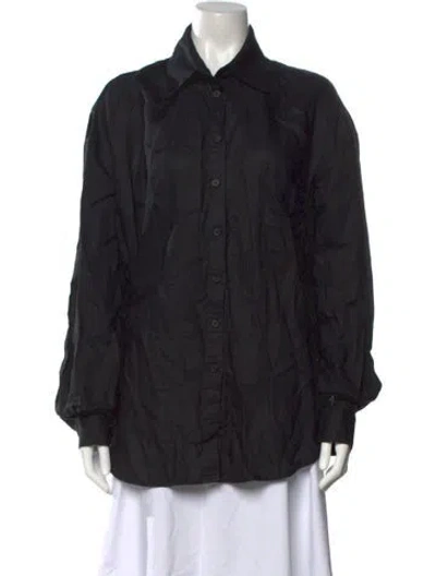 Pre-owned Aexae Linen Long Sleeve Button-up Top In Black