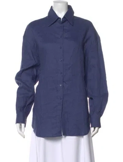 Pre-owned Aexae Linen Long Sleeve Button-up Top In Blue