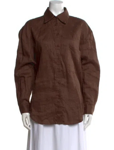Pre-owned Aexae Linen Long Sleeve Button-up Top In Brown