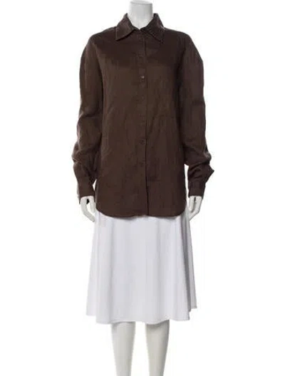 Pre-owned Aexae Linen Long Sleeve Button-up Top In Brown