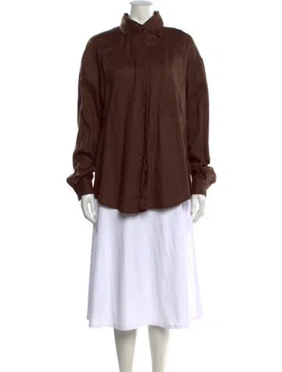 Pre-owned Aexae Linen Long Sleeve Button-up Top In Brown