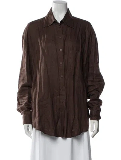 Pre-owned Aexae Linen Long Sleeve Button-up Top In Brown