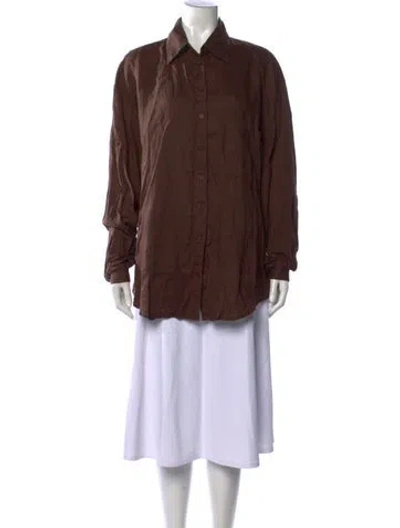 Pre-owned Aexae Linen Long Sleeve Button-up Top In Brown
