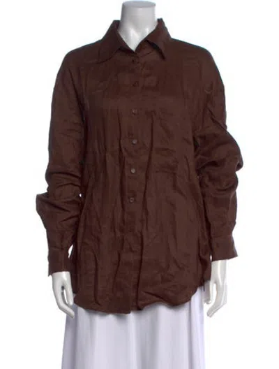 Pre-owned Aexae Linen Long Sleeve Button-up Top In Brown