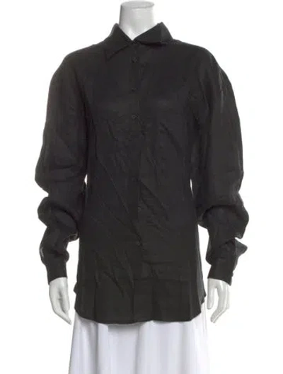 Pre-owned Aexae Linen Long Sleeve Button-up Top In Gray