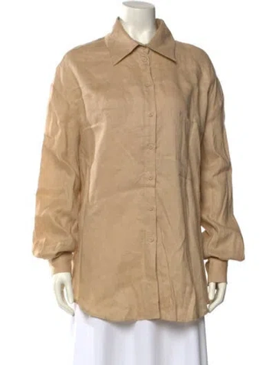Pre-owned Aexae Linen Long Sleeve Button-up Top In Neutral