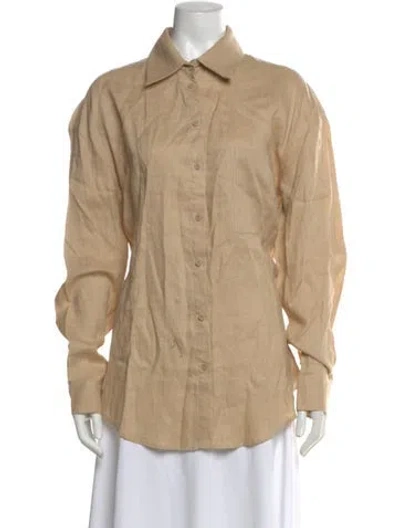 Pre-owned Aexae Linen Long Sleeve Button-up Top In Neutral