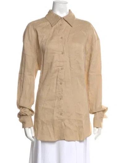 Pre-owned Aexae Linen Long Sleeve Button-up Top In Neutral