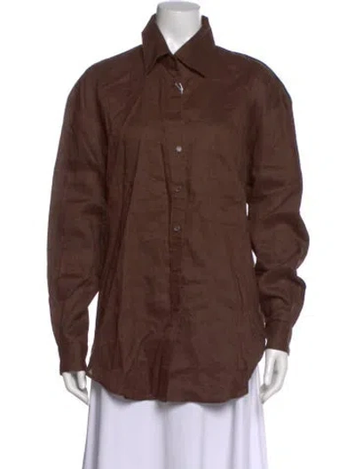 Pre-owned Aexae Linen Long Sleeve Button-up Top W/ Tags In Brown