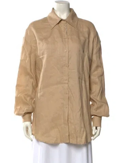 Pre-owned Aexae Linen Long Sleeve Button-up Top W/ Tags In Neutral