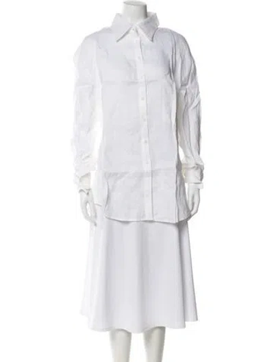 Pre-owned Aexae Linen Long Sleeve Button-up Top W/ Tags In White