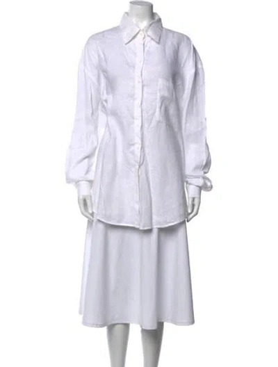 Pre-owned Aexae Linen Long Sleeve Button-up Top In White
