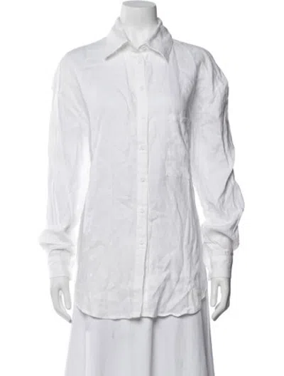 Pre-owned Aexae Linen Long Sleeve Button-up Top In White