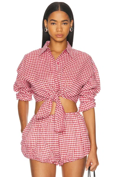 Aexae Linen Shirt Tie Top In Red