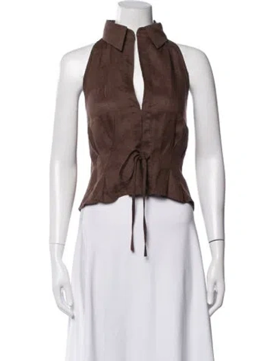 Pre-owned Aexae Linen Sleeveless Top In Brown