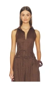 Aexae Sleeveless Linen Drawstring Top In Brown
