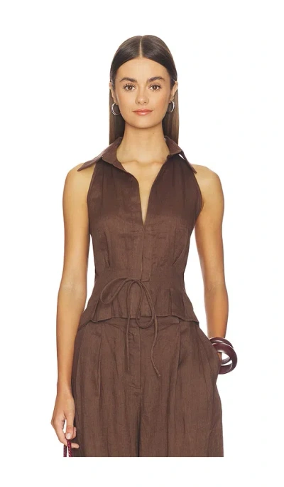 Aexae Linen Sweetheart Top In Brown