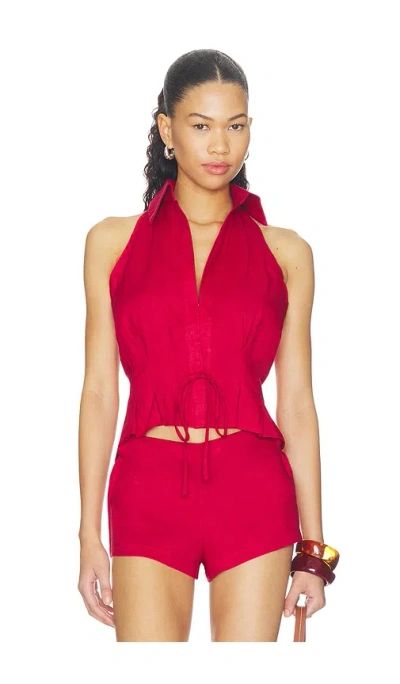 Aexae Linen Sweetheart Top In Red