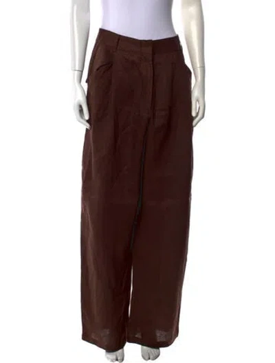 Pre-owned Aexae Linen Wide Leg Pants In Brown