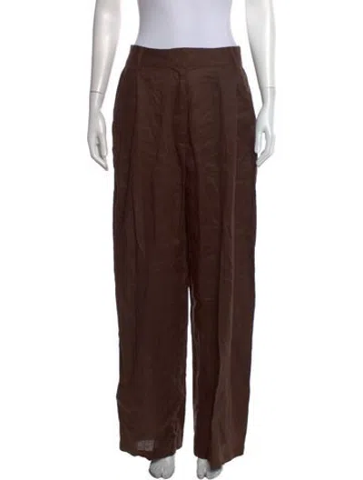 Pre-owned Aexae Linen Wide Leg Pants In Brown