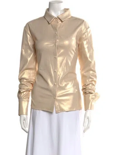 Pre-owned Aexae Long Sleeve Button-up Top In Gold