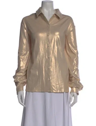 Pre-owned Aexae Long Sleeve Button-up Top In Gold