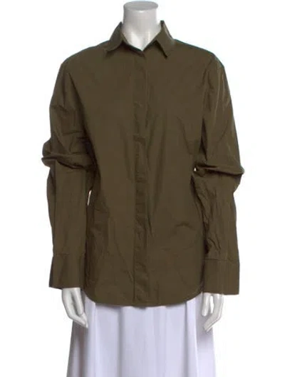 Pre-owned Aexae Long Sleeve Button-up Top In Green