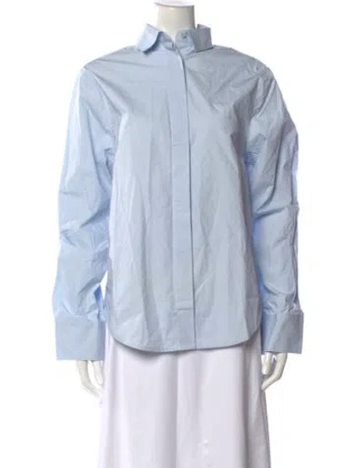 Pre-owned Aexae Long Sleeve Button-up Top W/ Tags In Blue
