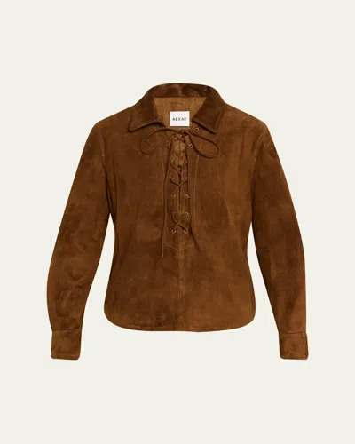 Aexae Long-sleeve Lace-up Suede Top In Multi