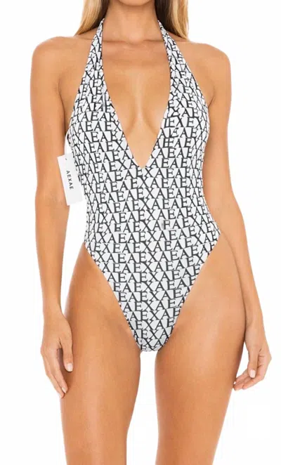 Aexae Monogram Tie-neck One-piece Swimsuit In Black / White