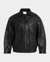 Aexae Pebbled Leather Aviator Jacket In Black