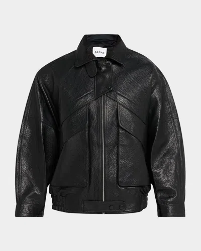 AEXAE PEBBLED LEATHER AVIATOR JACKET