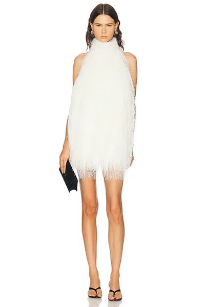 Aexae Polyester Fringe Halter Mini Dress In White