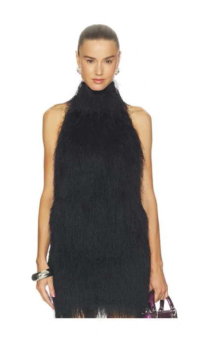 Aexae Polyester Fringe Halter Top In Black