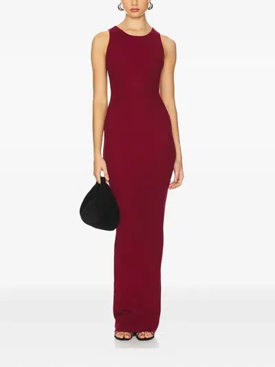 Aexae Ribbed Knit Maxi Dress In Red