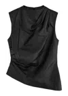 Aexae Ruched Asymmetric Leather Top In Black