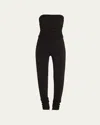 Aexae Ruched Knit Strapless Jumpsuit In Black
